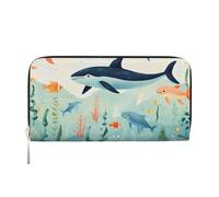 Mexpekil Portafoglio da donna in pelle PU con tasca portamonete con cerniera borsa oceano colorato pesce alghe borse per le donne, Nero , Taglia unica, Moderno