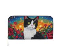 Mexpekil Portafoglio da donna in pelle PU con tasca portamonete con cerniera borsa rosa cespugli mucche gatti borse per le donne, Nero , Taglia unica, Moderno