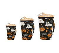 Mexpekil Pumpkin Ghost Spider Web, confezione da 3 custodie riutilizzabili per caffè freddo con manico, misura universale per tazze da 473-907 ml, portabicchieri isolati in neoprene per bevande fredde