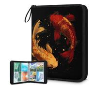 Mexpekil Raccoglitore per carte a due pesci, 4 tasche con 50 pagine a caricamento laterale, per 400 carte, con cerniera, impermeabile, porta carte