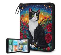 Mexpekil Raccoglitore per carte Cat Rose Star con 4 tasche con 50 pagine a caricamento laterale, per 400 carte con cerniera, impermeabile, porta carte