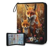 Mexpekil Raccoglitore per carte con due volpi rosse, 9 tasche con 50 pagine a caricamento laterale, per 900 carte, con cerniera, impermeabile, porta carte