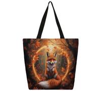 Mexpekil Red Fox - Borsa larga in tela con foglie arancioni, per donne e ragazze, riutilizzabile, per la spesa, grande, borsa a tracolla multiuso