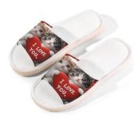 Mexpekil Red Love Rose Cat Pantofole per donne e uomini, graziose pantofole estive in lino con punta aperta a forma di gatto, Multi, 39.5/40.5 EU