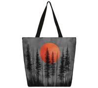 Mexpekil Red Moon Trees, borsa tote in tela per donne e ragazze, riutilizzabile, borsa per la spesa grande, borsa a tracolla multiuso da donna