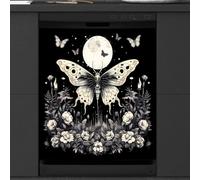 Mexpekil Retro farfalla luna fiore lavastoviglie magnete copertura 58,4 x 66 cm, decorativo impermeabile lavastoviglie magnetico adesivo per elettrodomestici da cucina