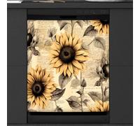 Mexpekil Retro Girasole Floreale Lavastoviglie Magnete Cover 58,4 x 66 cm, Decorativo Impermeabile Lavastoviglie Magnetico Adesivo per Elettrodomestici da Cucina