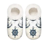 Mexpekil Retro Ocean Anchor Rudder Pantofole da donna Fuzzy House Slipper antiscivolo per donne uomini signore, Timone a forma di ancora oceano retrò, XX-Large largo