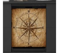 Mexpekil Retro Ocean Sea Compass Copertura magnetica per lavastoviglie 53,3 x 66 cm, adesivo decorativo impermeabile per lavastoviglie per elettrodomestici da cucina