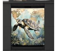 Mexpekil Retro Ocean Turtle Map Copertura magnetica per lavastoviglie 53,3 x 66 cm, adesivo decorativo impermeabile per lavastoviglie per elettrodomestici da cucina