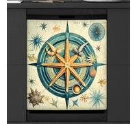 Mexpekil Retro Starfish Compass Seashell Lavastoviglie Magnete Cover 58,4 x 66 cm, Decorativo Impermeabile Lavastoviglie Magnetico Adesivo per Elettrodomestici da Cucina