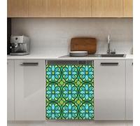 Mexpekil Retro Teal Floral Lavastoviglie Magnete Copertura 53x66 Pollici Decorativo Lavastoviglie Adesivo per Porta D'ingresso Impermeabile Pannello Elettrodomestico Cucina Pannello Adesivo Magnetico