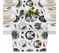 Mexpekil Runner da tavola in poliestere Decortaive per tavoli da pranzo, matrimoni, vacanze, feste, 33 x 178 cm, motivo pesce gatto carino