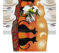 Mexpekil Runner da tavolo con due gatti seduti sul tetto, 33 x 178 cm, in poliestere, Decortaive, per tavoli da pranzo, matrimoni, feste