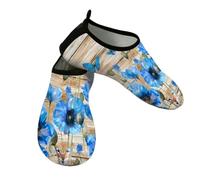 Mexpekil Scarpe da acqua blu a forma di farfalla con papavero in legno, per donne e uomini, ad asciugatura rapida, antiscivolo, a piedi nudi, Blue Poppy Butterfly Texture Legno, 40/40.5 EU