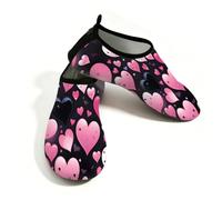 Mexpekil Scarpe da spiaggia da donna e uomo, antiscivolo, a piedi nudi, ad asciugatura rapida, calzini da acqua traspiranti per surf in piscina, Cuori rosa neri Love, 40/40.5 EU
