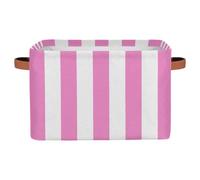 Mexpekil Scatole portaoggetti per mensole con manico, pieghevoli, cubi, ceste portaoggetti a righe, colore rosa e bianco, organizer per giocattoli per la casa, 1 pezzo