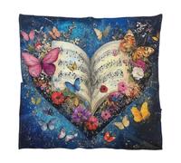 Mexpekil Sciarpa leggera con stampa alla moda con testa quadrata, libro di San Valentino, cuore d'amore retrò fiori e farfalle come sciarpa di seta satinata bandana avvolgere i capelli grandi sciarpe