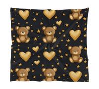Mexpekil Sciarpa leggera con stampa alla moda con testa quadrata, orso dorato e cuori d'amore stella come sciarpa di seta satinata bandana avvolgere capelli grandi sciarpe quadrate 59,9 cm