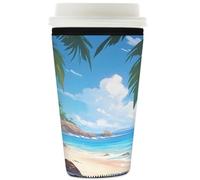Mexpekil Sea Beach - Manicotto riutilizzabile per bevande calde e fredde, motivo palme tropicali, in neoprene, per bevande calde e fredde, adatto per bevande da 907,2 g