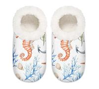 Mexpekil Sea Ocean Anchor Seahorse Coral Pantofole da donna Fuzzy House Slipper antiscivolo per donne uomini signore, Sea Ocean Anchor Cavalluccio marino Corallo, Medium Medium