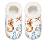 Mexpekil Sea Ocean Coral Seahorse Anchor Pantofole da donna Fuzzy House Slipper antiscivolo per donne uomini signore, Sea Ocean Coral Cavalluccio marino Ancora, Large