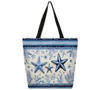 Mexpekil Sea Star Shell Pattern Canvas Tote Bag per donne ragazze borse della spesa riutilizzabili borse della spesa grandi borse da donna borsa a tracolla multiuso