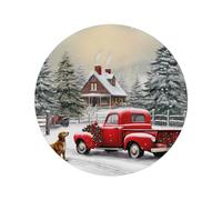 Mexpekil Set di 1 tovaglietta rotonda natalizia con albero di camion rosso, resistente al calore, impermeabile, per cucina e sala da pranzo