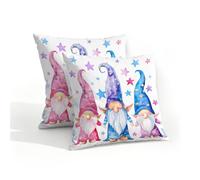 Mexpekil Set di 2 federe colorate con tre gnomi e stelle, 40 x 40 cm, impermeabili, per patio, giardino