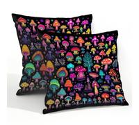 Mexpekil Set di 2 federe per cuscini, 55 x 55 cm, con diverse stampe di funghi magici, impermeabili, decorative per divano