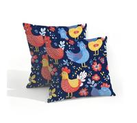 Mexpekil Set di 2 federe per cuscino con gallo colorato etnico, 40 x 40 cm, impermeabili, per esterni, 40,6 x 40,6 cm, per patio e giardino