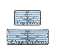 Mexpekil Set di 2 tappetini da cucina con ancora nautica blu e bianca striscia geometrica antiscivolo in memory foam runner per lavandino, 43,2 x 119,4 cm + 43,2 x 73,7 cm