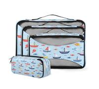 Mexpekil Set di 4 cubi da imballaggio per valigie, organizer da viaggio, sacchetti a compressione, organizer per bagagli, per famiglia, vacanze, viaggi d'affari