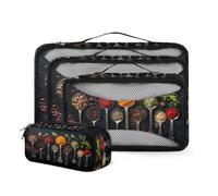 Mexpekil Set di 4 cucchiai per spezie e erbe, cubi per valigie, organizer da viaggio, sacchetti di compressione, organizer per bagagli, custodia per la famiglia, vacanze, viaggi d'affari