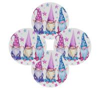 Mexpekil Set di 4 tovagliette rotonde colorate con tre gnomi e stelle, resistenti al calore, impermeabili, per cucina e sala da pranzo