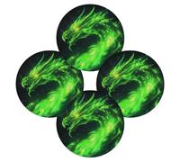 Mexpekil Set di 4 tovagliette rotonde con drago di fuoco verde astratto, resistenti al calore, impermeabili, per cucina e sala da pranzo