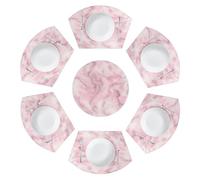 Mexpekil Set di 6 tovagliette in marmo rosa per tavolo rotondo, resistenti al calore, facili da pulire, lavabili, decorazioni per sala da pranzo, cucina, feste di nozze (7 pezzi)