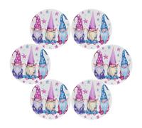 Mexpekil Set di 6 tovagliette rotonde colorate con tre gnomi e stelle, resistenti al calore, impermeabili, per cucina e sala da pranzo