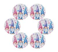 Mexpekil Set di 6 tovagliette rotonde colorate con tre gnomi e stelle, resistenti al calore, impermeabili, per cucina e sala da pranzo