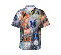 Mexpekil Set di camicie hawaiane da uomo con ritratto di gatto, camicia casual a maniche corte con bottoni, camicia estiva per spiaggia e vacanze, Multicolore, L