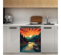 Mexpekil Ship River Sunset Lavastoviglie Magnete Copertura 21x26Inch Decorativo Lavastoviglie Adesivo per Porta D'ingresso Impermeabile Pannello Elettrodomestico Cucina Pannello Adesivo Magnetico