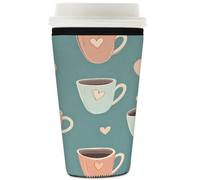 Mexpekil Simpatica custodia per tazza da caffè con cuore e cuore, riutilizzabile, per bevande calde e fredde, in neoprene, isolante, per bevande da 907,2 g