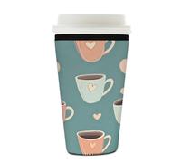 Mexpekil Simpatica custodia per tazza da caffè con cuore e scritta "Love", riutilizzabile, per bevande calde e fredde, in neoprene, isolante, per bevande da 623,7 a 680,4 g