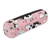 Mexpekil Simpatico astuccio cilindrico rotondo con motivo mucca di latte in stile cartone animato per penne e pennarelli per bambini ragazzi ragazze astuccio rotondo per forniture scolastiche