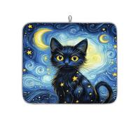 Mexpekil Simpatico tappetino scolapiatti con gatto nero e luna, tappetino assorbente per scolapiatti da cucina, tappetino antiscivolo per scolapiatti tazze, padelle, 40,6 x 45,7 cm