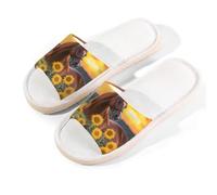 Mexpekil Sliders - Pantofole estive da donna, con punta aperta, per interni ed esterni, motivo girasole, Cespuglio di girasole Brown Steed, 40/41 EU
