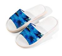 Mexpekil Sliders - Pantofole estive da donna, con punta aperta, per interni ed esterni, motivo: palme nere e blu, Palme Isola Blu Nero, 40/41 EU
