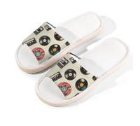 Mexpekil Sliders - Pantofole estive da donna, con punta aperta, per interni ed esterni (stampa a nastro musicale vintage beige), Beige Vintage Music Tape Print, 42/42.5 EU