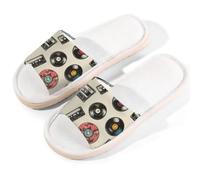 Mexpekil Sliders - Pantofole estive da donna, con punta aperta, per interni ed esterni (stampa a nastro musicale vintage beige), Beige Vintage Music Tape Print, 40/41 EU