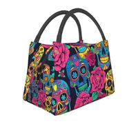 Mexpekil Smile Skulls Red Roses Borse per il pranzo isolate per le donne Borsa termica per il pranzo per adulti Grande capacità Picnic Cooler Bag Portatile Borsa per il pranzo Borsa per il lavoro